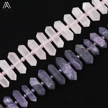

Approx 25Pcs/strand Natural Matted Roses Amethysts Quartz Double Point Loose Beads Findings,Crytsal Point Beads For DIY Necklace