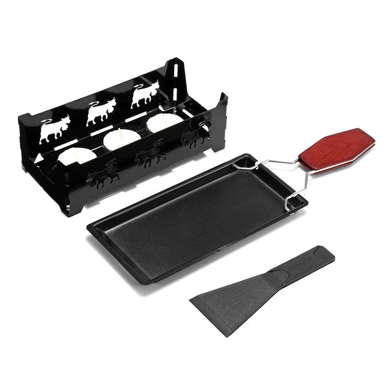 

Non-Stick Raclette Grill Set, Mini Cheese Melting Pan with Foldable Wooden Handle, Cheese Spatula, Heated By Candlelight