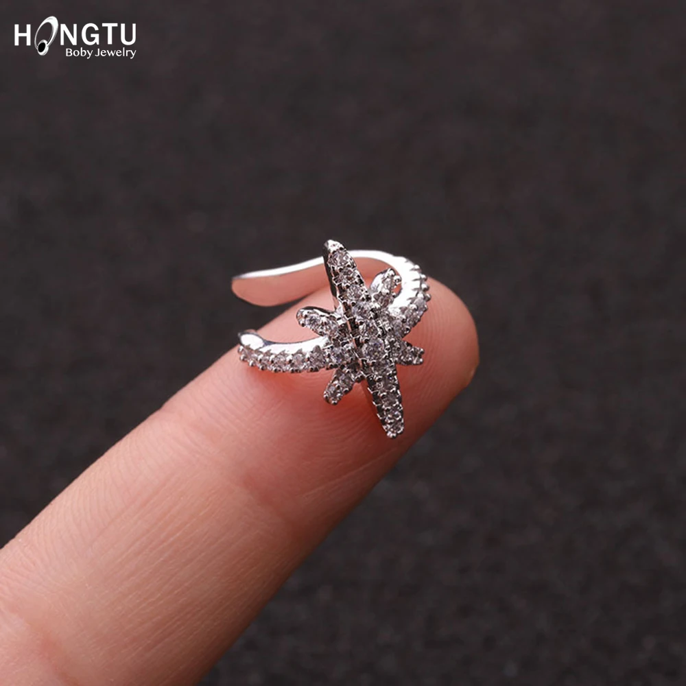 HONGTU 1PC Copper Crystal Ear Cuffs for Women Wrap Cuff Clip on Earrings No Pierce Earrings Fake Earring Piercing Jewellery 2020