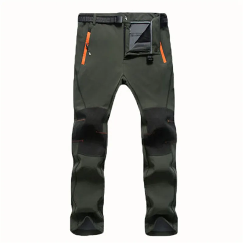 

New Hot Sale Spring Autumn Men Pant Outwear Waterproof Soft Shell Pant Size S-4XL men Plus velvet Warm pants Gift belt