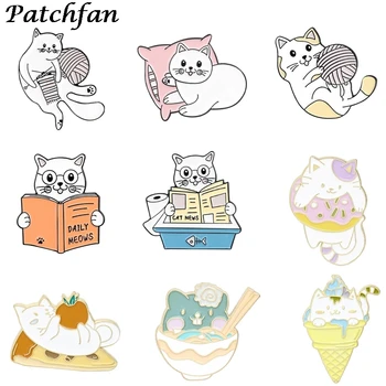 

20pcs/lot A4065 Patchfan Enamel Pins Custom Cartoon Cat Brooches Lapel Pin Shirt Bag Funny Animal Badge Jewelry Gift Fans Friend