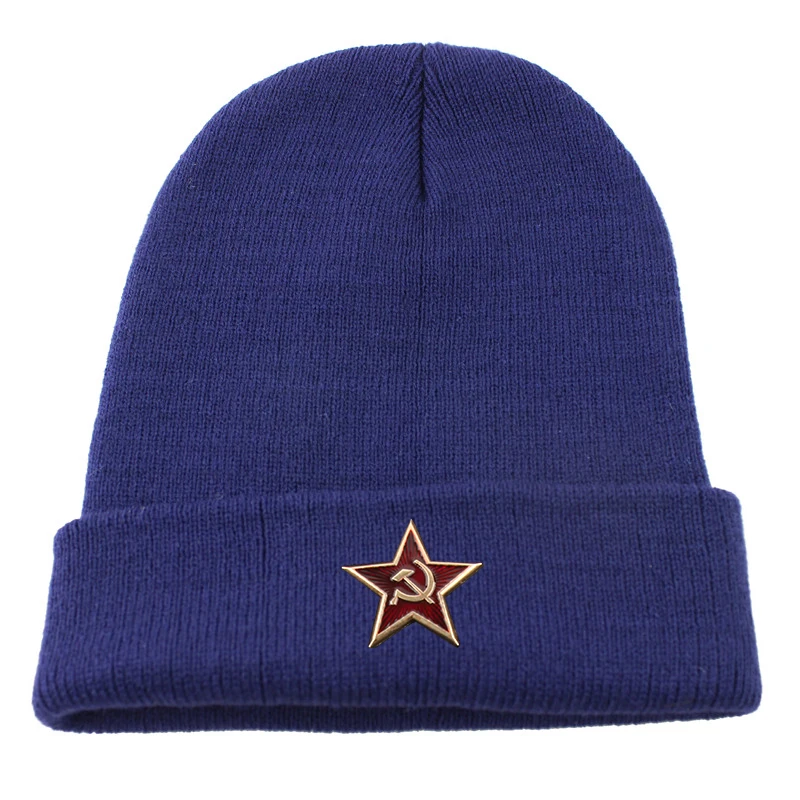 CAMOLAND, зимние шапки унисекс, вязаные шапки, женские и мужские, пентаграмма, Советская кепка со значком, модная уличная Спортивная Кепка s - Цвет: NY Pentagram Soviet