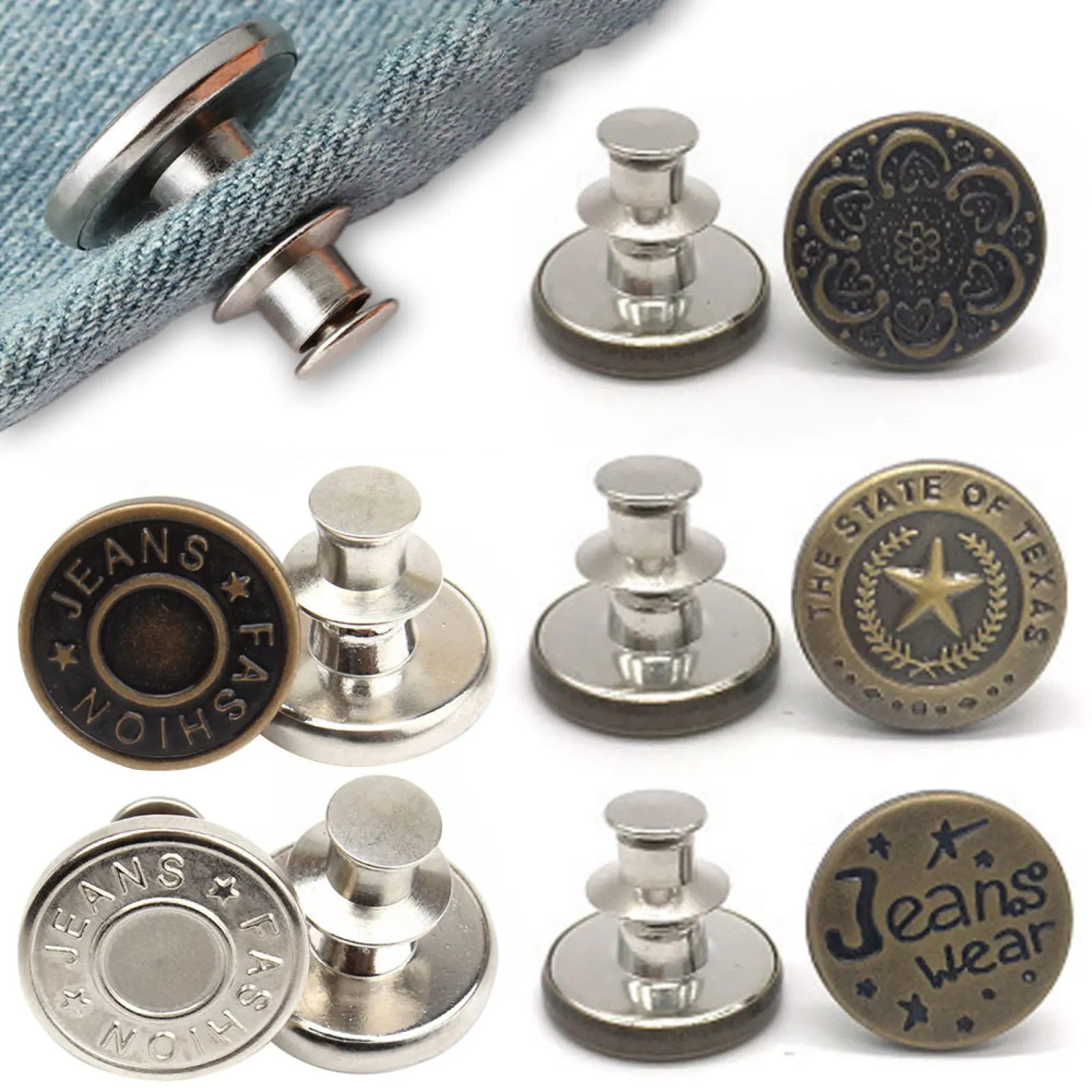 1/2PCS No Sew Instant Buttons Replacement Jeans Buttons Alloy Removable  Buttons Easy Clip Snap Buttons Instant Change Waist Size