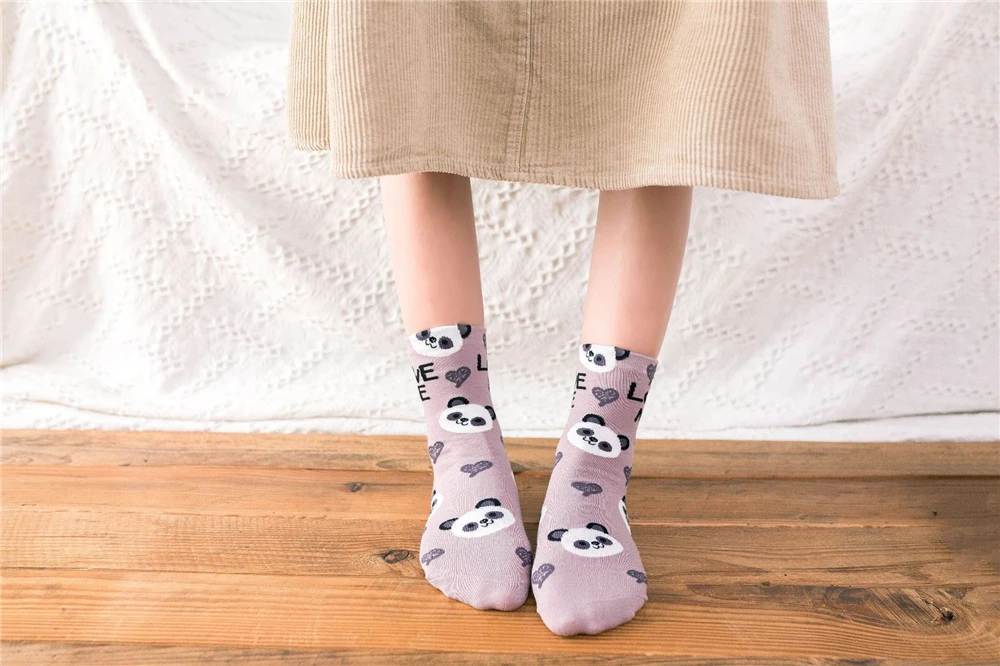 Nette Tier Koreanischen Stil Frauen Katze Panda Hund Bär Cartoon Socken Weiche Baumwolle Casual Sport Streetwear Dropship – Detail 20