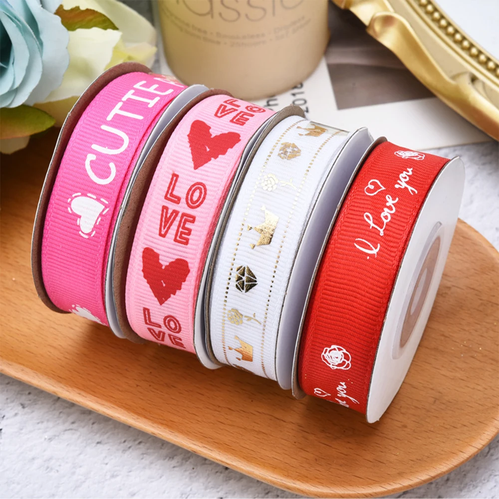 5 Yards Valentine's Day Themed Grosgrain Ribbons Designs for DIY Gifts Wrapping, Wedding Decoration, Crafts, 1/1.5cm Width ribbon decoration ribbon supplies grosgrain ribbon