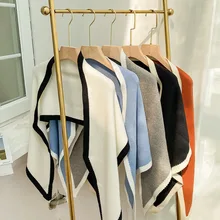 New Color-blocking Woolen Scarf for Women In Autumn and Winter Korean Version All-match Warmth  Pure Color Ins Shawl
