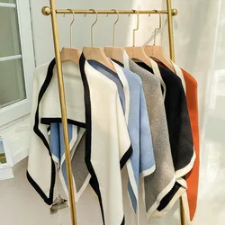 New Color-blocking Woolen Scarf for Women In Autumn and Winter Korean Version All-match Warmth  Pure Color Ins Shawl