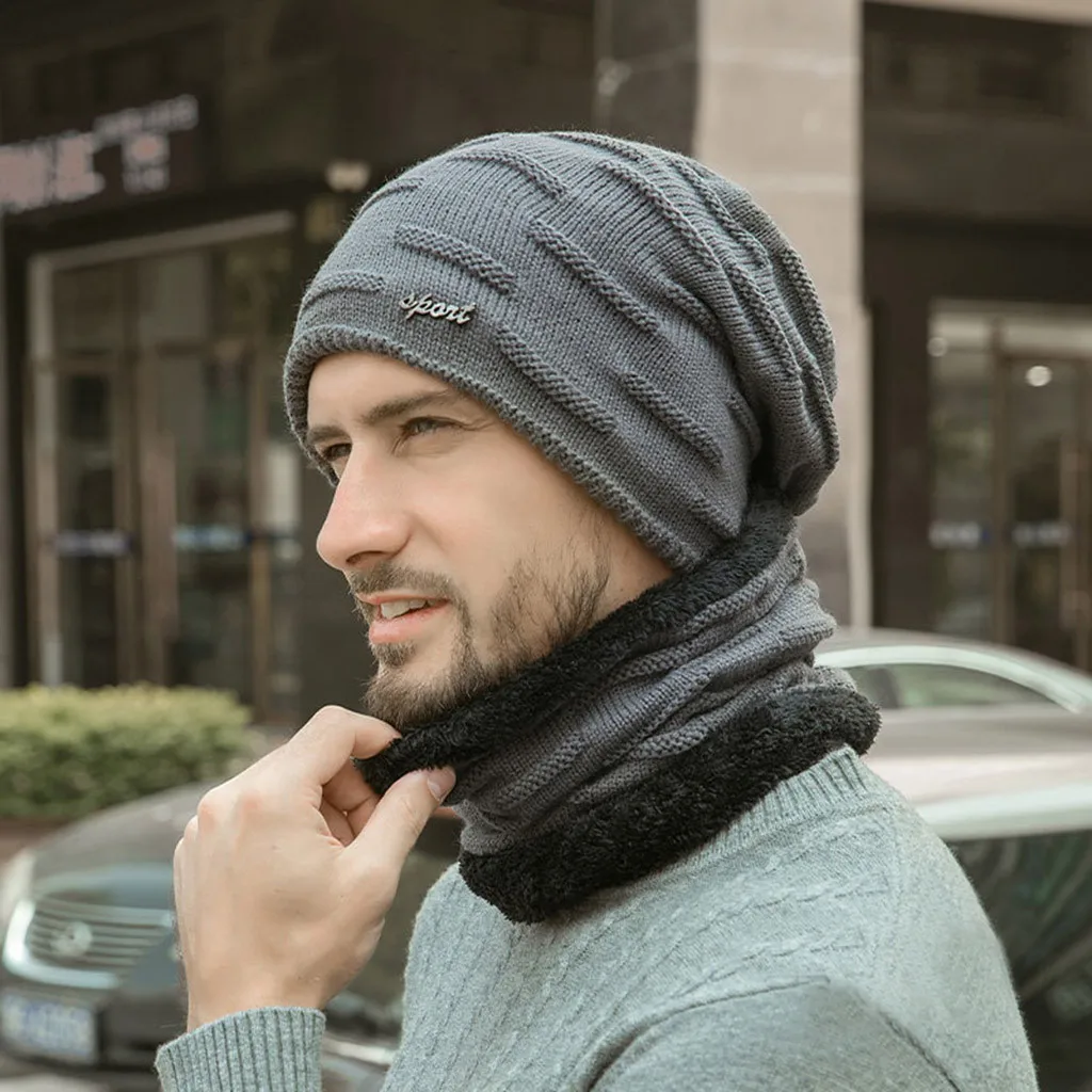 

SAGACE Unisex Winter WIndshield Scarf Hat A hat headgear bib suit plus velvet thick wool hat autumn and winter knit hat casual