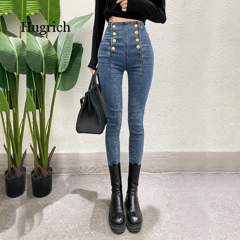

Jeans for Women High Waist Elastic Stretch Jeans Female Washed Slim Chic Buttons Denim Skinny Pencil Pants Autumn Winter