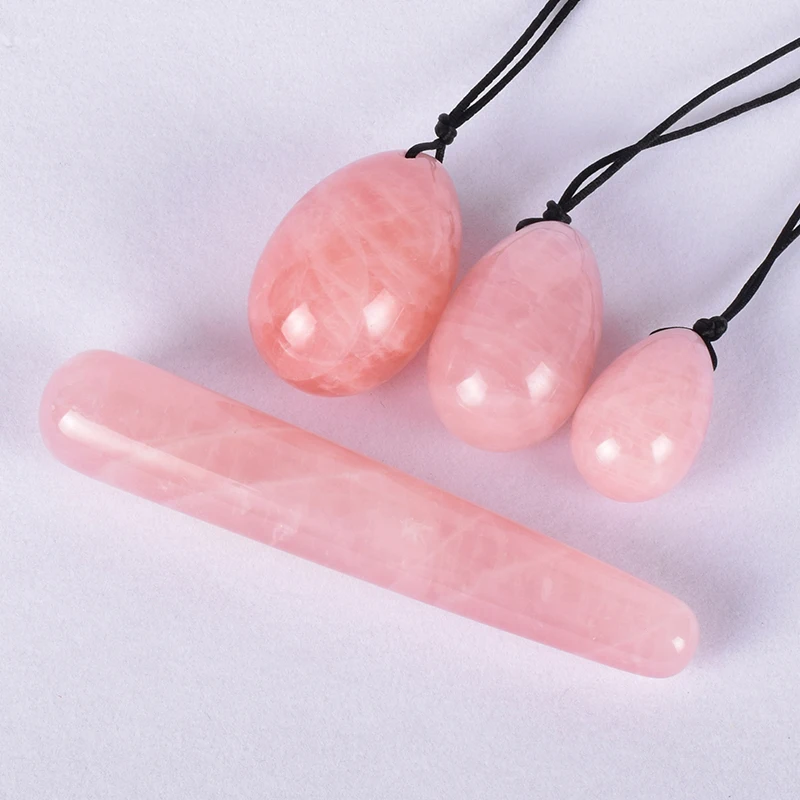 Yoni Egg Natural Rose Quartz Egg Crystal Wand Set Jade Mineral Ball Kegel Exercise Pelvic Floor Muscle Vagina Woman Health Care