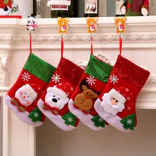 Новогодние и рождественские носки с подвеской, тканевые украшения, милый мультяшный снеговик, лось, маленькие сапоги, Санта Клаус, конфета, яблоко, подарочная сумка