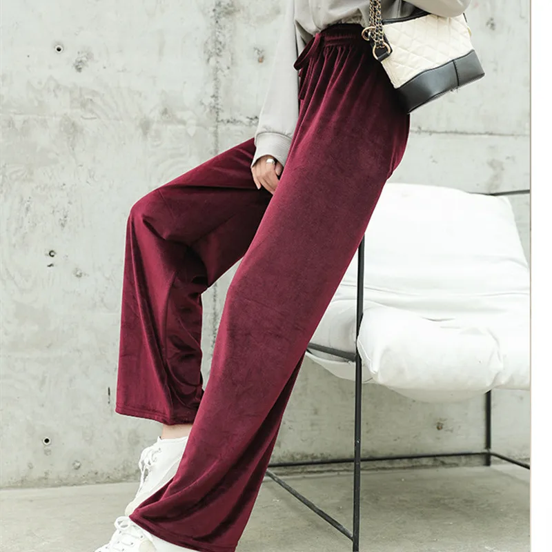 

Tangada pants high waist casual elegant vintage warm women's pants with elastic fall winter 2019 wide leg large sizes trousers