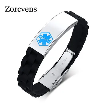 

Modyle 2020 New Fashion Engraving Silicone Adjustable Medical Bracelets Sport Stainless Steel Emergency ID Bracelets for Men