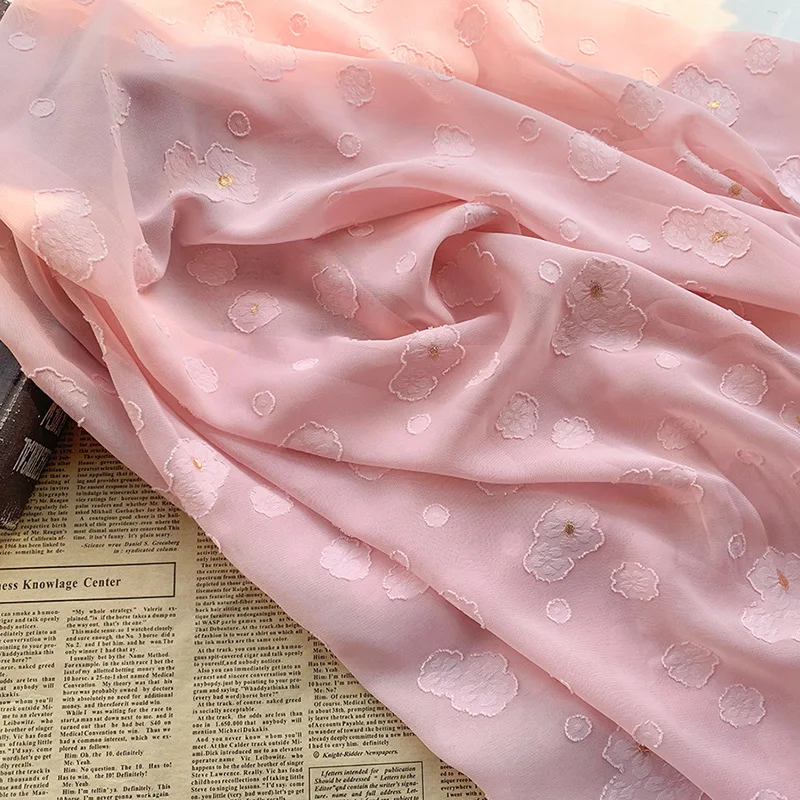 

New Chiffon Golden Silk Flower Cut Flower Fabric Non-stretch Jacquard Fabric DIY Women's Hanfu Designer Sewing Material