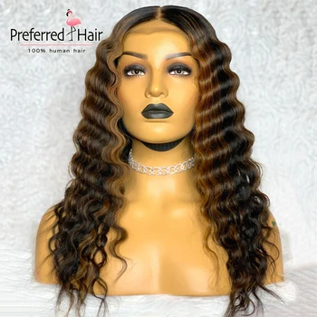 

Preferred Brown Highlight Deep Wave Wig Pre Plucked Burgundy Lace Front Wig Remy Lace Front Human Hair Wigs For Black Women