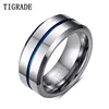 Tigrade Men Rings 8mm Tungsten Wedding Band Silver Color with Blue/Gray Line Stylish Male anillos hombre Anniversary Ring 1