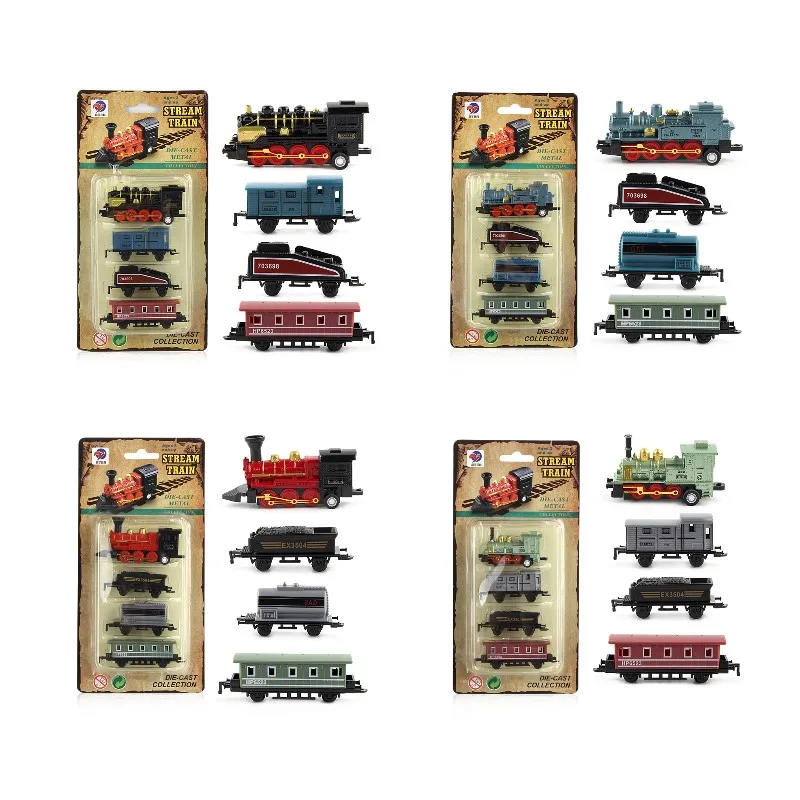 Литье под давлением 1: 60 Игрушечная машина из сплава транспортных средств Ретро паровой поезд Carrinho De Brinquedo оттягивающаяся назад модель поезд детские игрушки набор для мальчиков Подарки