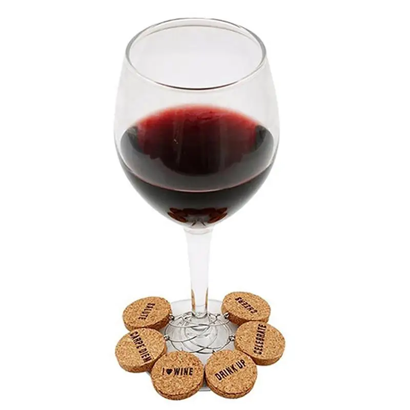 6PCS New Creative Wooden Wine Glass Tag Decorative Letter Cork Wine Glass Marker Wine Glass Charm Bar Accessories For Party