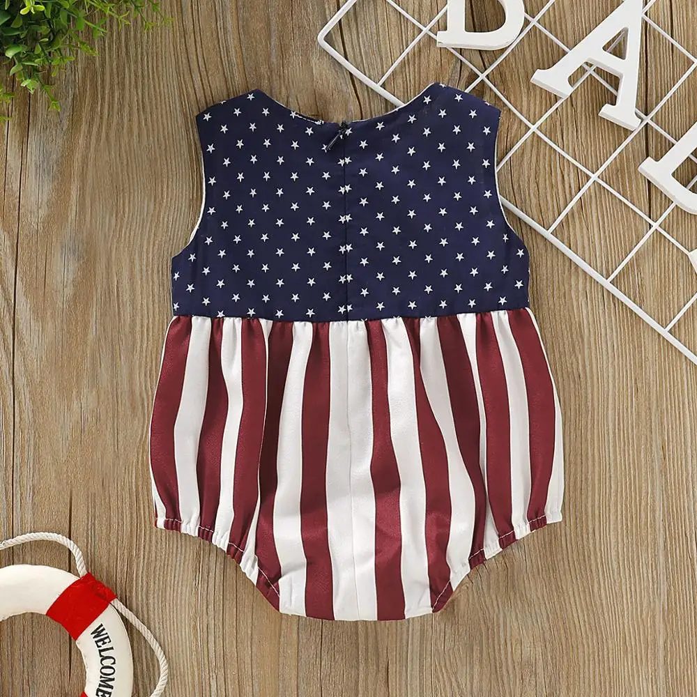 Fourth of July Newborns Baby Bodysuits for Girls Summer Sleeveless Body Tops Clothes Cotton Toddler Infant Jumpsuits 4th of July