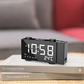 

DSHA Projection Alarm Clock,6.5 Inch Projection Clock,Fm Radio with Temperature and Humidity,12/24 Hours,Dual Alarm with Usb Cha