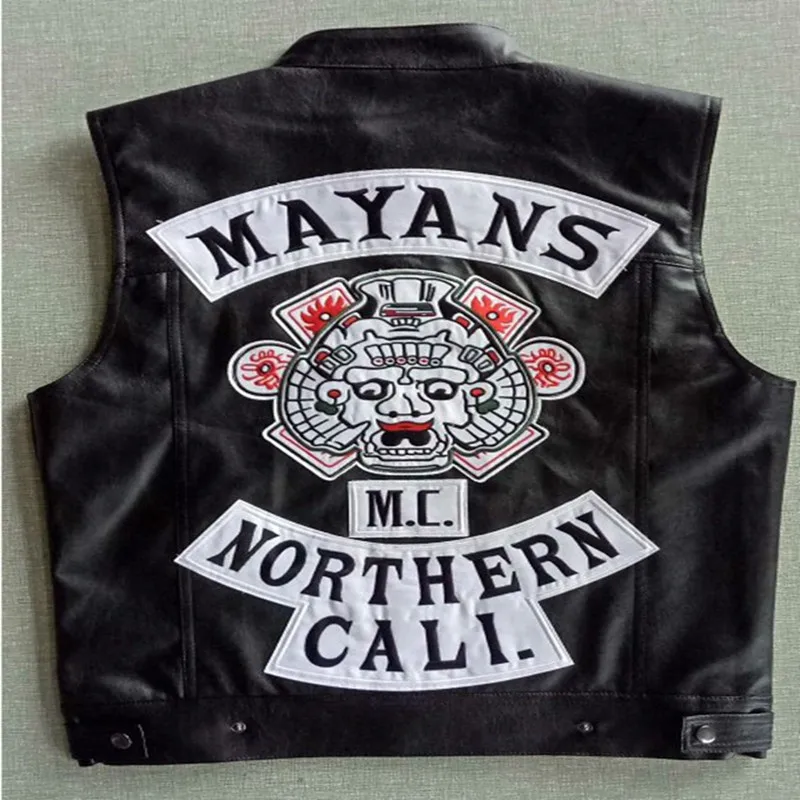 Sons of Anarchy майя. MC Motorcycle Club жилет высшего качества с вышивкой черного цвета кожаный