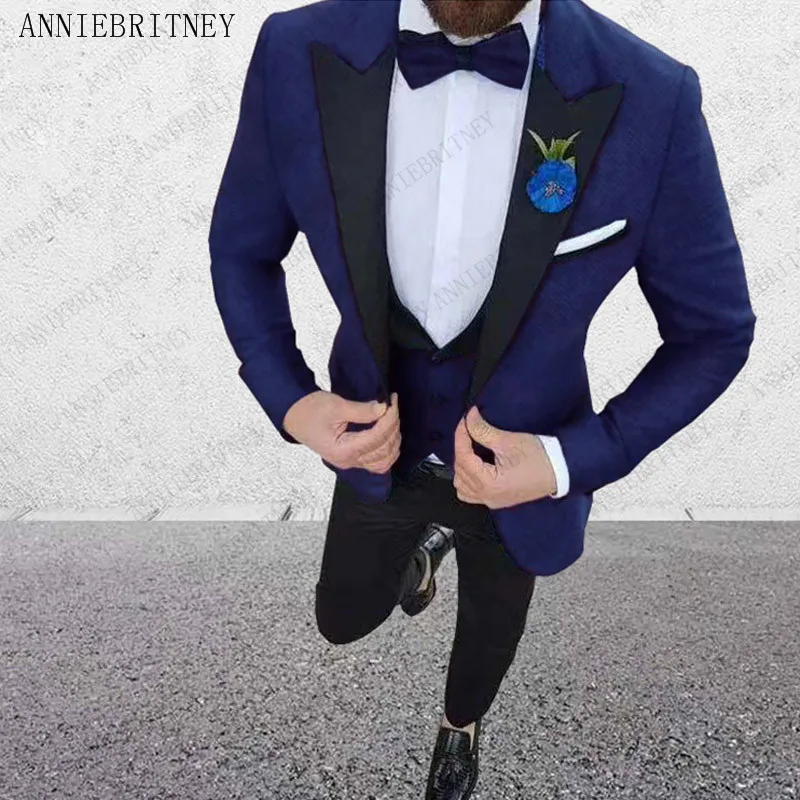 Luxury Double Breasted Wedding Suits For Men Terno Slim Fit 3 Pieces Tuxedo Male Blazer