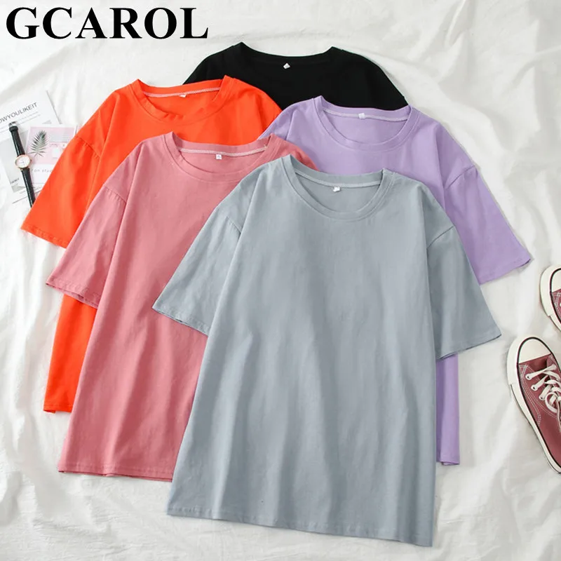 

GCAROL 2020 Spring Summer Women Candy T-shirt Oversize Boyfriend Style Tops Perfect Basic Tees Render Unlined Upper Garment