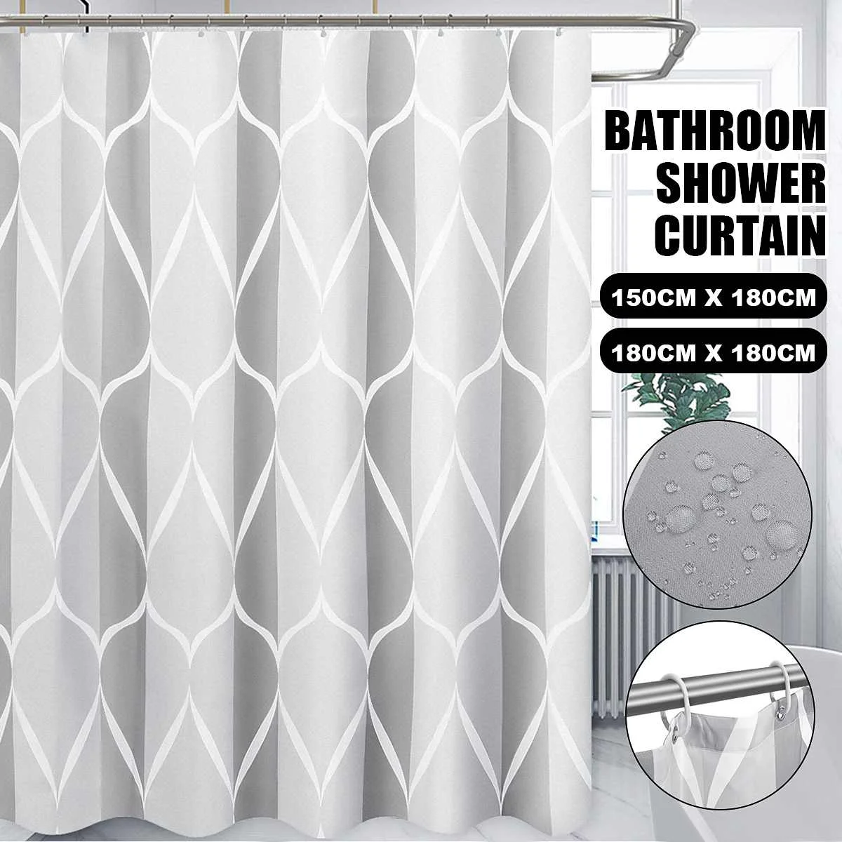 150*180cm 180*180cm Bathroom Shower Curtain Bathtub Cover Bath Waterproof Bath Curtains Modern Curtain Home Decor+ 12 Hooks