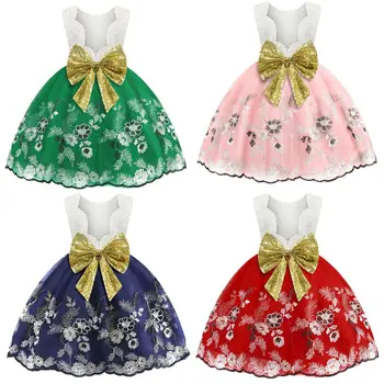 

Lace Gold Bow backless Girls dress sleeveless flower baby infant girl dress summer kids birthday dresses for girls elegant cloth