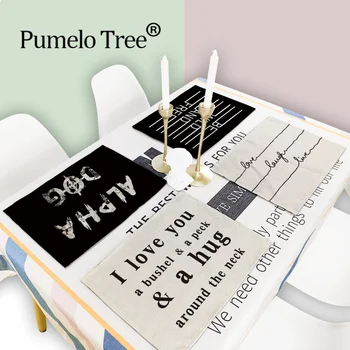 

4Pcs Nordic Letter Pattern Placemat Dining Table Mats Simple Linen Drink Coaster Western Pad Cup Mat 42*32Cm Home Decor Tea Mat