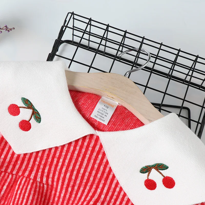 

Girls Dress Sweater 2019 Autumn Clothing New Style Waterproof Mink Cashmere cherry qun Children Knitted Dress Baby Princess Dres