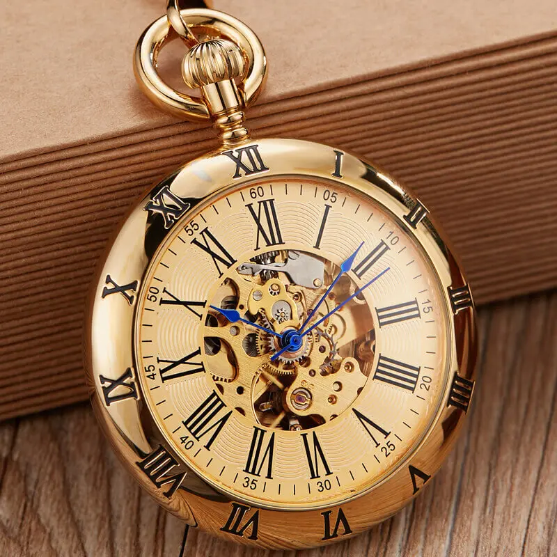 Full Copper Automatic Mechanical Pocket Watches Men Women Gold Skeleton Steampunk Self-winding Fob Watch Chain Pendant Reloj