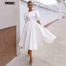 Fashion Button O Neck Dress Elegant Women Sexy Puff Short Sleeve Party Dress Office Lady Backless Hollow Out A-Line Tunic Dress
