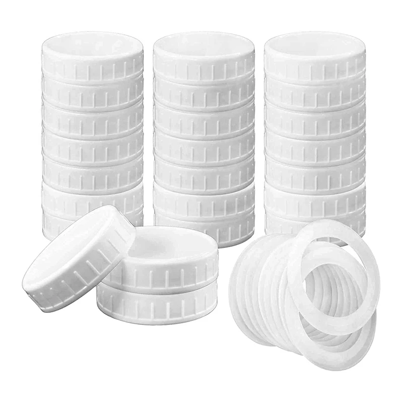 24 Count Canning Jar Lids Wide Mouth Plastic Mason with Silicone Seals Rings Fits Ball/Kerr Jars Leak-Proof | Дом и сад