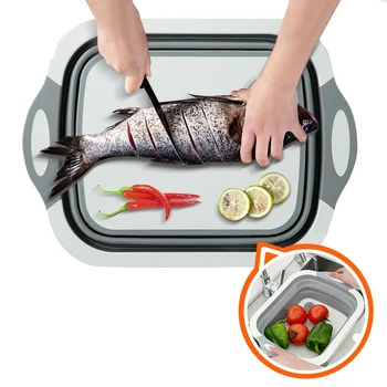

Kitchen Collapsible Dish Pans Chopping Board Strainer Vegetable Basket Portable Wash Basin Dishpan Tub Drainer Plug for RV Sink