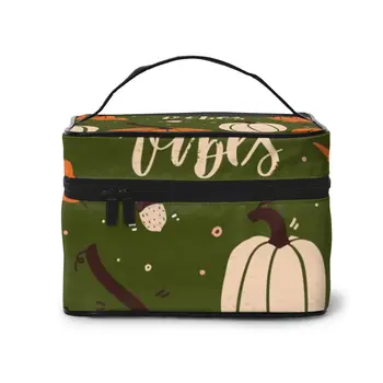 

Women's Travel Organization Beauty Cosmetic Make up Storage Lady Wash Bags Autumn Vibes With Pumpkins Handbag Pouch