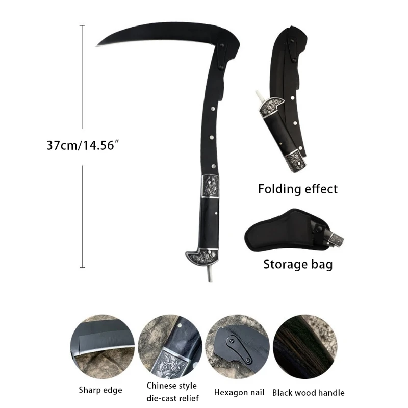 Classical National Style Design Folded Weeding Sickle with Nylon Bag Sharp Steel Blade For Outdoor/ Adventure/ Gardening