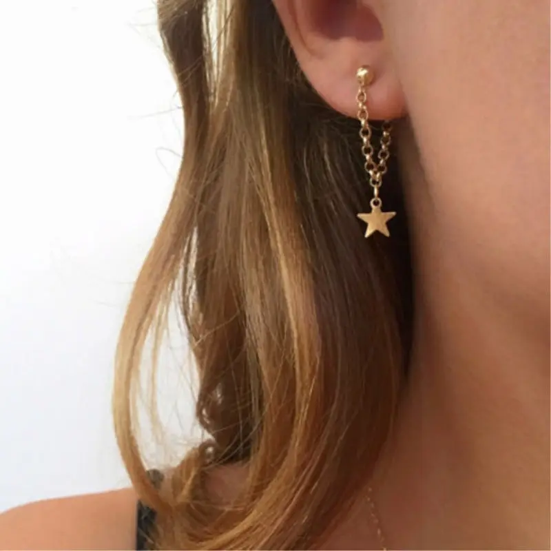 

Simple New Fashion Women Personality Five-pointed Star Earrings Fashion Jewelry Tassel Dangle Earrings Wedding Gift