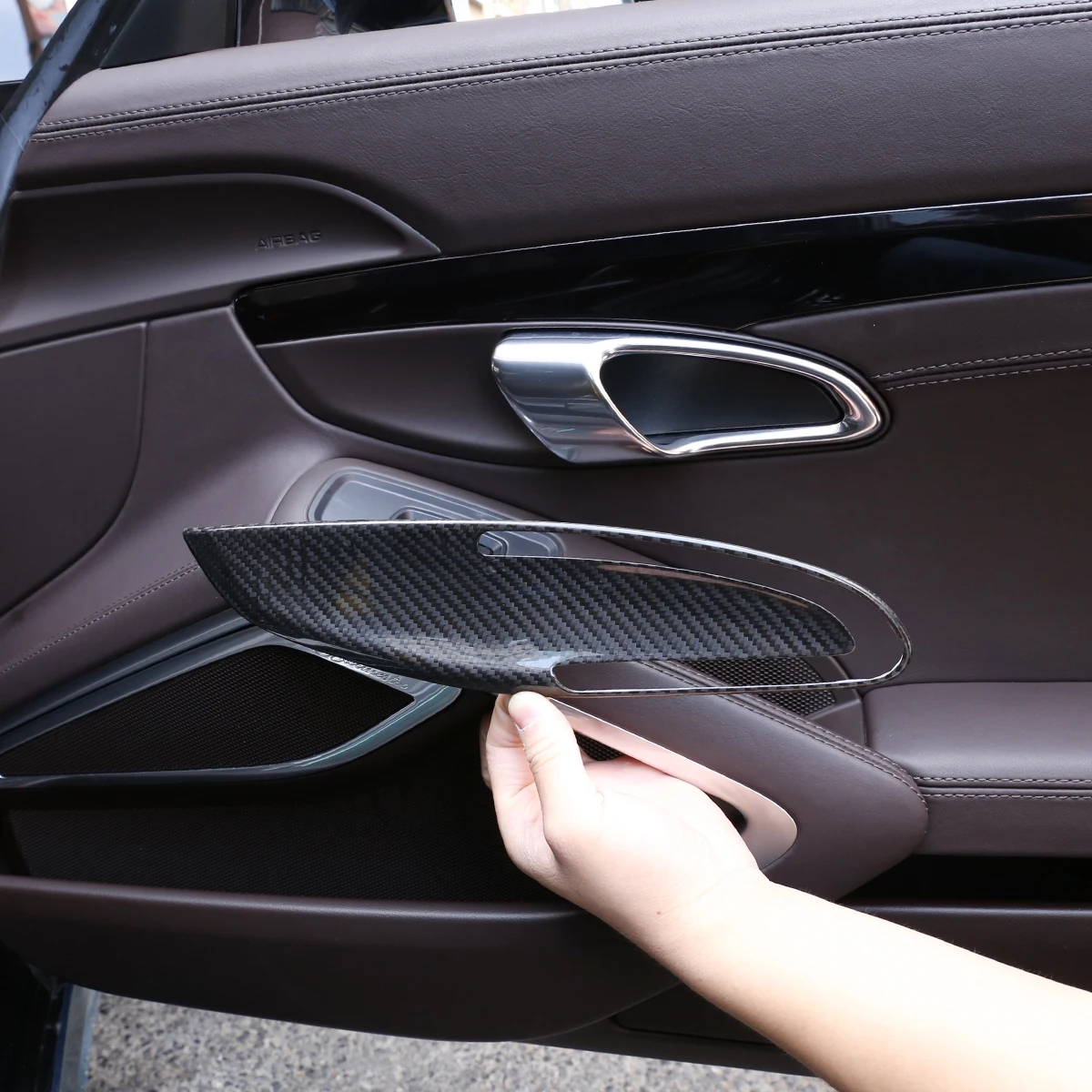 2 шт. Настоящее углеродное волокно для Porsche 911 718 2012- салона автомобиля Дверная ручка рамка Крышка отделка Аксессуары
