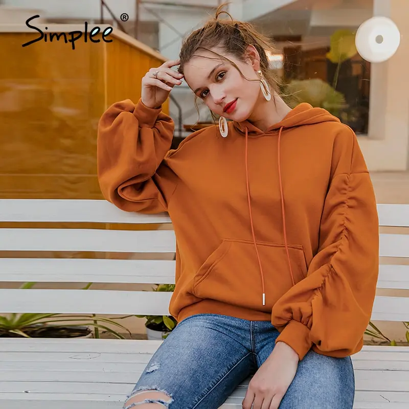 Sweatshirt Female Tracksuit Jacket Drawstring-Sleeve Hoodies Women Simplee Autumn Winter