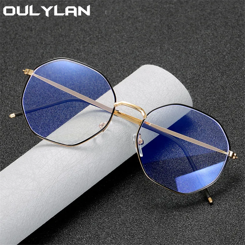 

Oulylan Polygon Glasses Frame Women Fashion Anti Blue Light Eyeglasses Frames Men Fake Glasses Optical Computer Eye Glasses