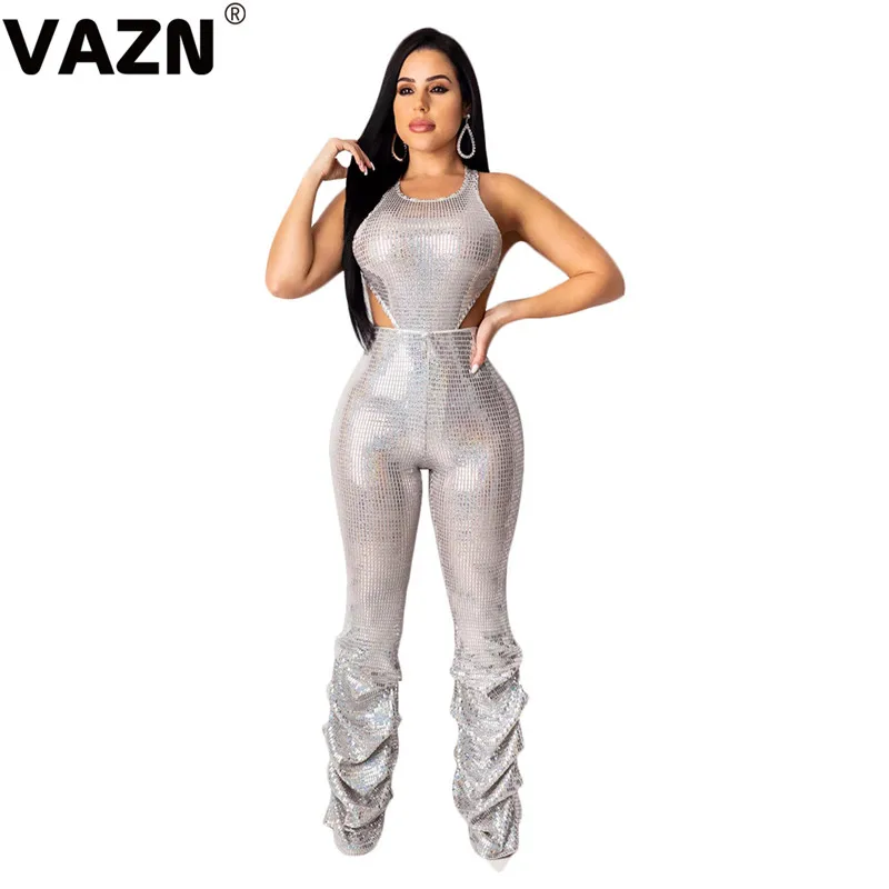 VAZN SN3686 новые выдалбливающиеся Открытые Сексуальные вечерние Модные без рукавов с открытой спиной с высокой талией женские длинные Комбинезоны прямого силуэта