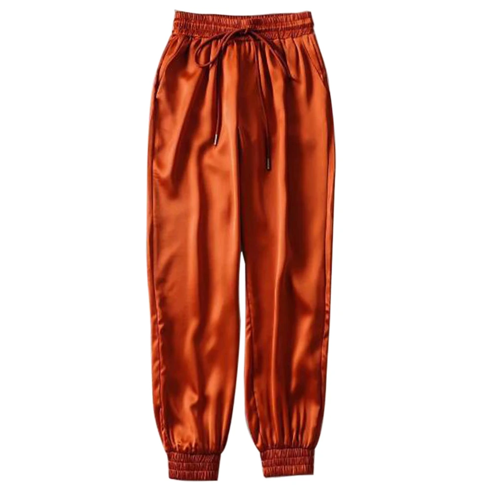 MoneRffi летние атласные брюки карго для женщин Европа Свободные повседневные спортивные женские джоггеры уличная карго Брюки для женщин - Цвет: Orange 1