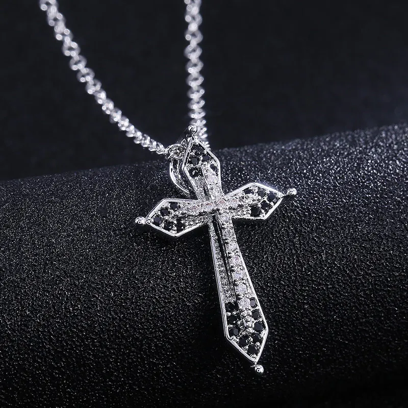 Huitan Classic Cross Pendant Female Necklace Jewelry with Black White CZ Zircon Stone Birthday Gift for Fashion Women Religious | Украшения