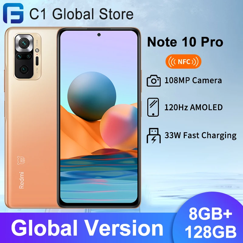 Versión Global Xiaomi Redmi Note 10 Pro Smartphone 8GB 128GB ROM Snapdragon 732G Octa Core 108MP Quad Camera 5020mAh batería de la batería
