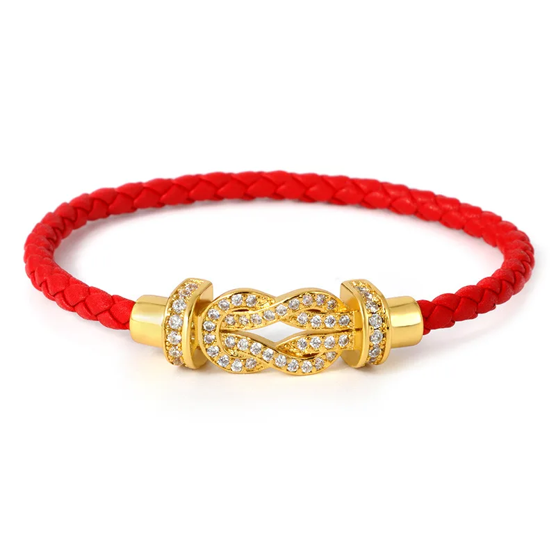 Браслеты из натуральной кожи bijoux acier inoxydable femme homme для женщин и мужчин кристалл бренд Магнит ювелирные изделия браслет - Окраска металла: Gold Red