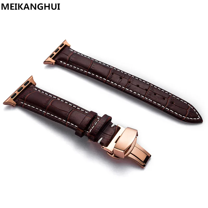Leather strap for apple watch 5 4 band correa applewatch 44mm 40mm 42mm 38mm iwatch 5 4 3 2 1 Butterfly buckle bracelet