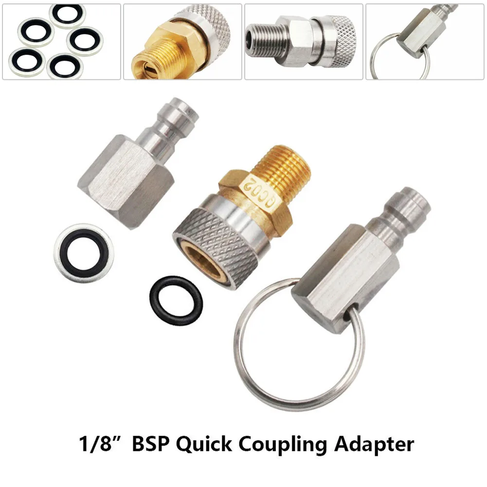 1/8 BSPP+3 Plugs Kit Stainless PCP Airsoft Filling Quick Release Coupler Set US 