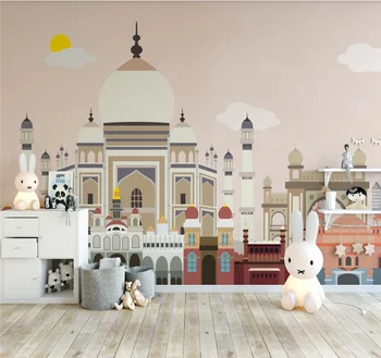 

Nordic city architectural illustration children's room background wall paper mural 8D wall covering