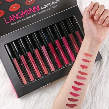 

10Pcs/set Matte Liquid Lipstick Long Lasting Velvet Batom Lipgloss Women Lips Makeup Tools LDO99